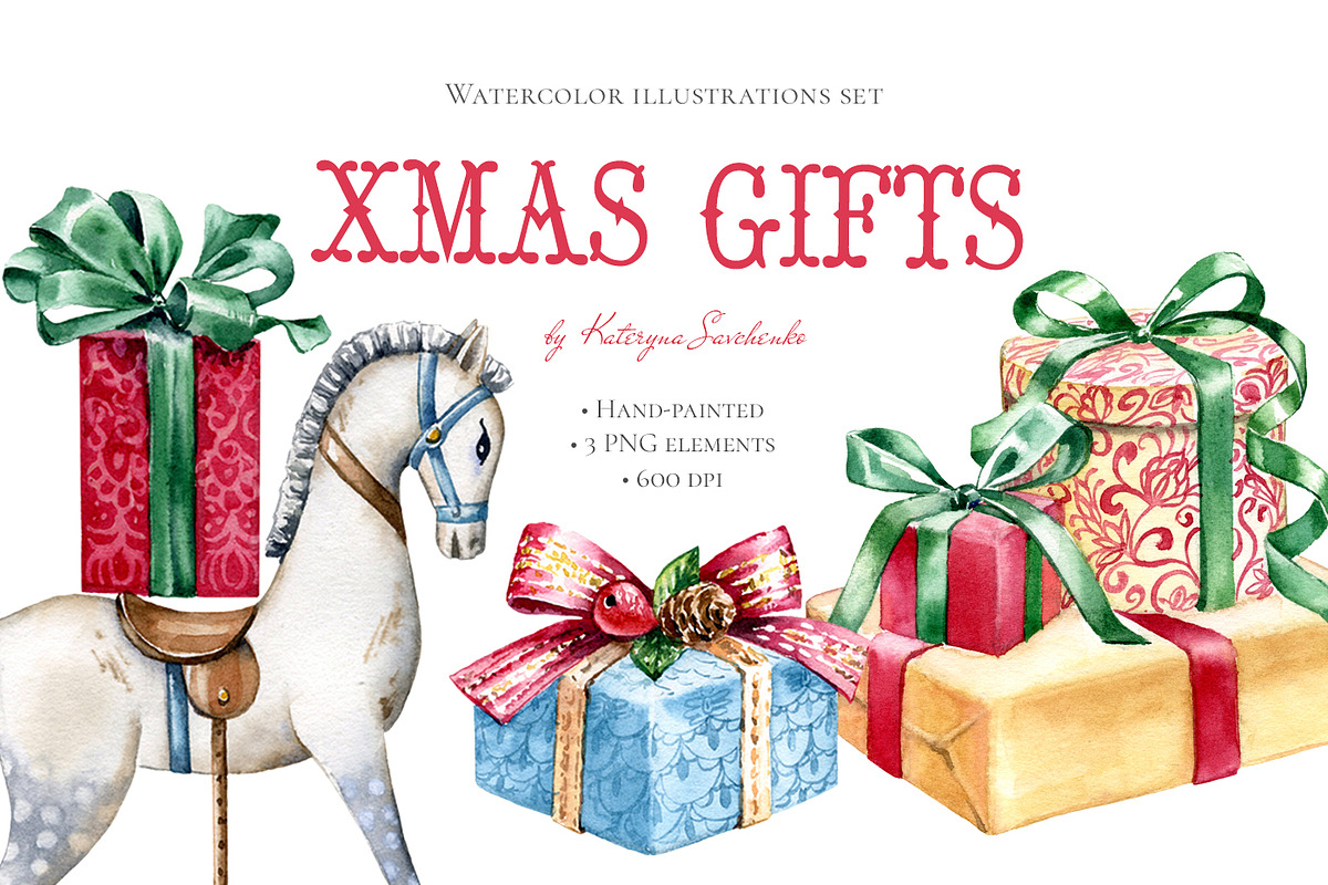 Watercolor Christmas Gifts, a Graphic by Akvarelldesign (Photo 1 of 3)