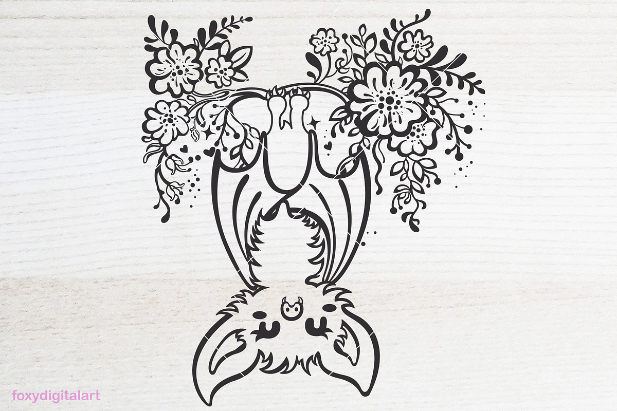 Cute Hanging Bat with Flowers SVG, an Animal Illustration by FOXYdigitalart (Photo 3 of 3)
