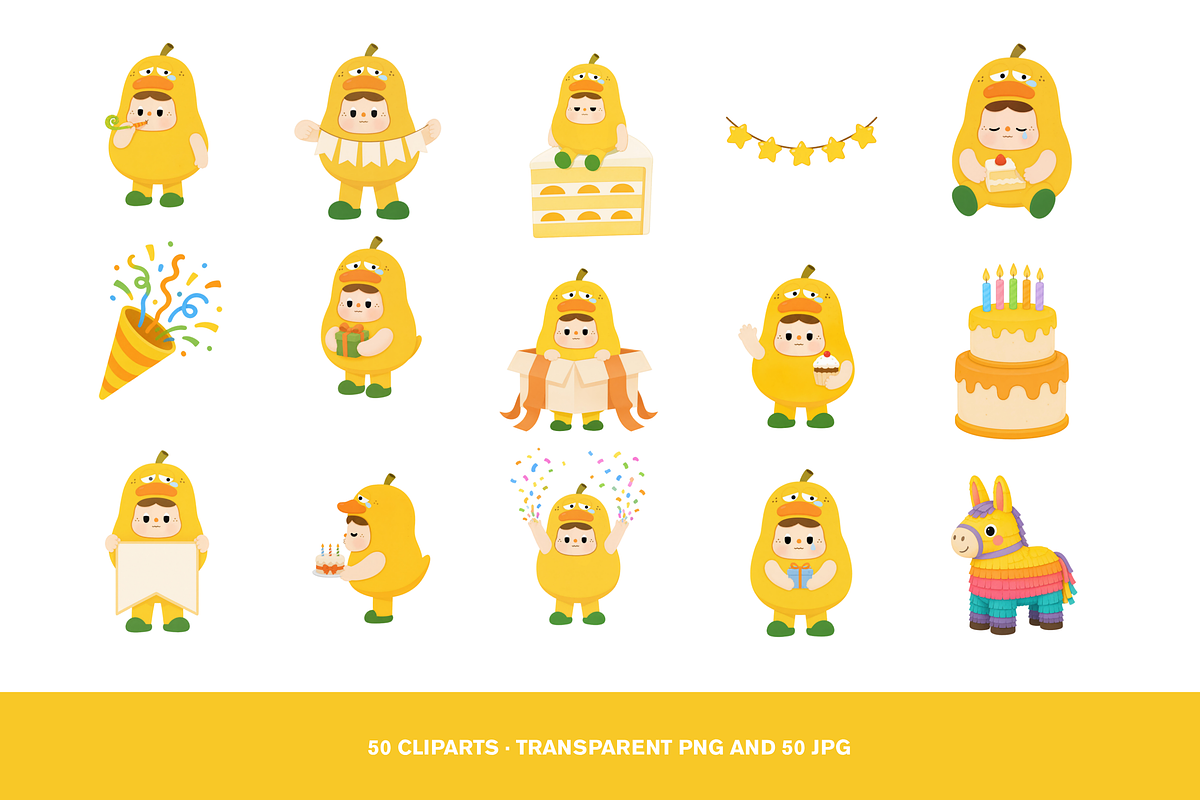 50 Kawaii Birthday Duck Clipart, a Seasonal Illustration by Luxe (Photo 4 of 4)