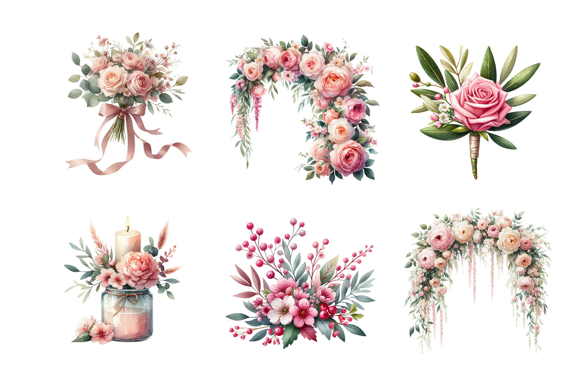 Dusty Pink Floral Clipart, an Illustration by DreamArtGraphic (Photo 4 of 5)