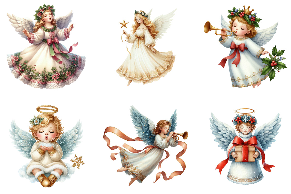 Vintage Christmas Angel Clipart, an Illustration by DreamArtGraphic (Photo 4 of 5)