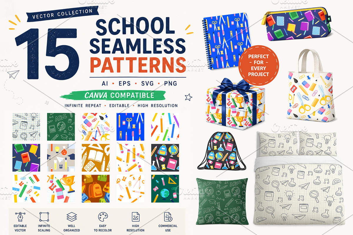 Back to School Seamless Patterns, a Pattern Graphic by VIVAT Design Studio (Photo 1 of 4)