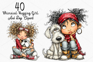 Whimsical Hugging Girl and Dog PNG, a Seasonal Illustration by Canvas Craft