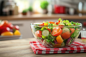 Fresh salad with vegetables in bowl, organic healthy food, a Food & Drink Photo by AlyaAnd