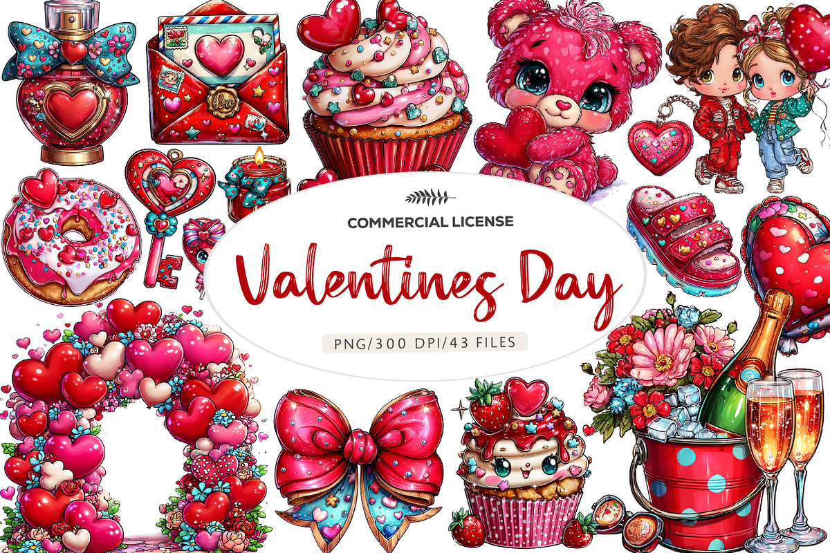 Watercolor Valentines Day Clipart, an Illustration by CreationArt (Photo 1 of 5)