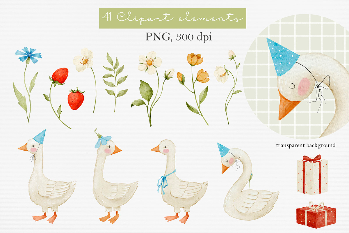 Geese watercolor collection, an Animal Illustration by AfonshinaArt (Photo 3 of 9)