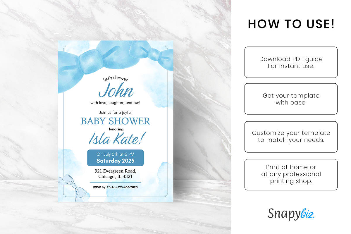 Blue Baby Shower Invitation Template, an Invitation Template by Snapybiz (Photo 3 of 7)