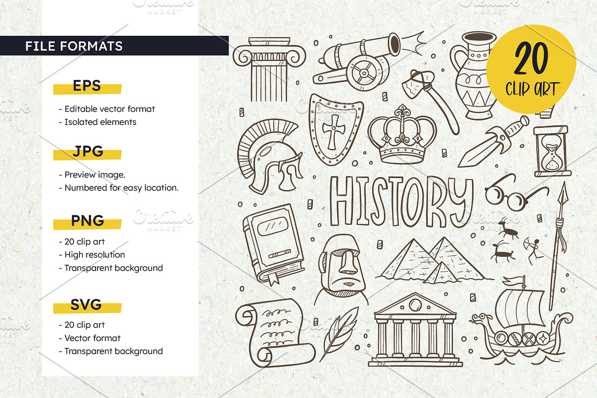 History Doodle Clipart Set, an Education Illustration by insemar (Photo 2 of 4)