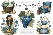 Watercolor Autumn Clipart Fall Set, an Illustration by CreationArt (Thumbnail 1 of 7)