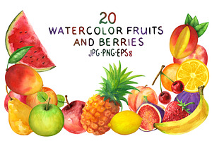 Watercolor set fruits and berries, a Food Illustration by Color_Brush