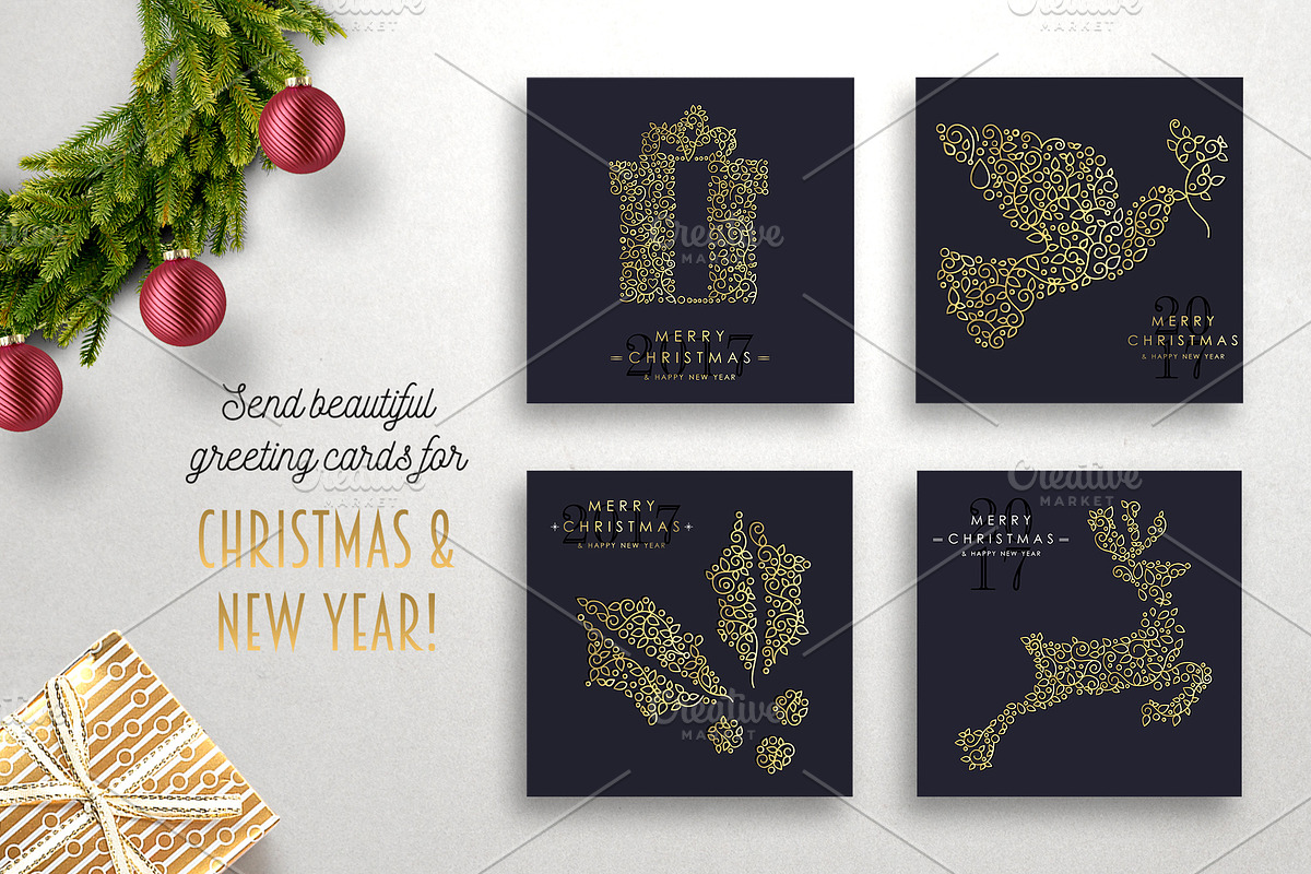 Christmas Gold Line Art Set, a Graphic by Cienpies Design (Photo 2 of 7)