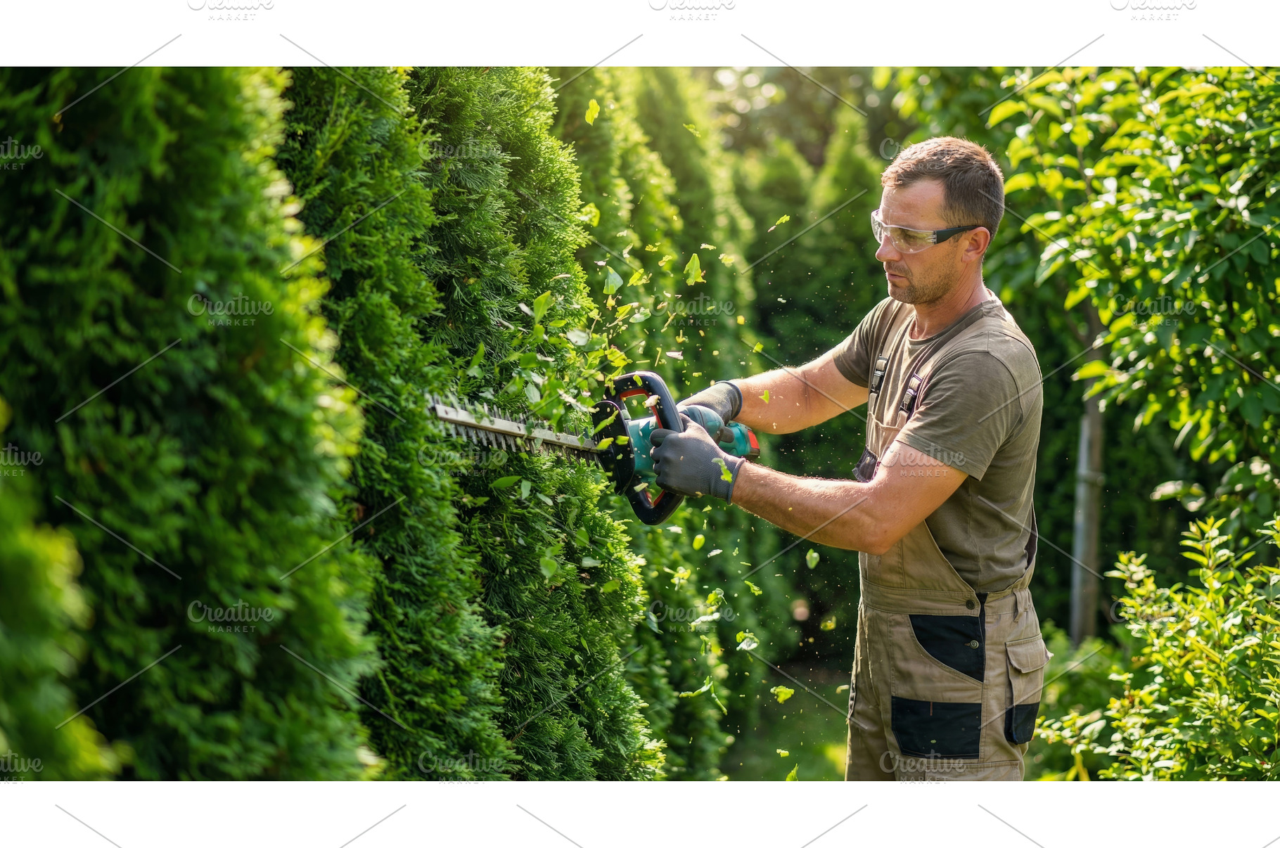 Cutting Bushes in the Garden, a Person Photo by CREATIVEDEF
