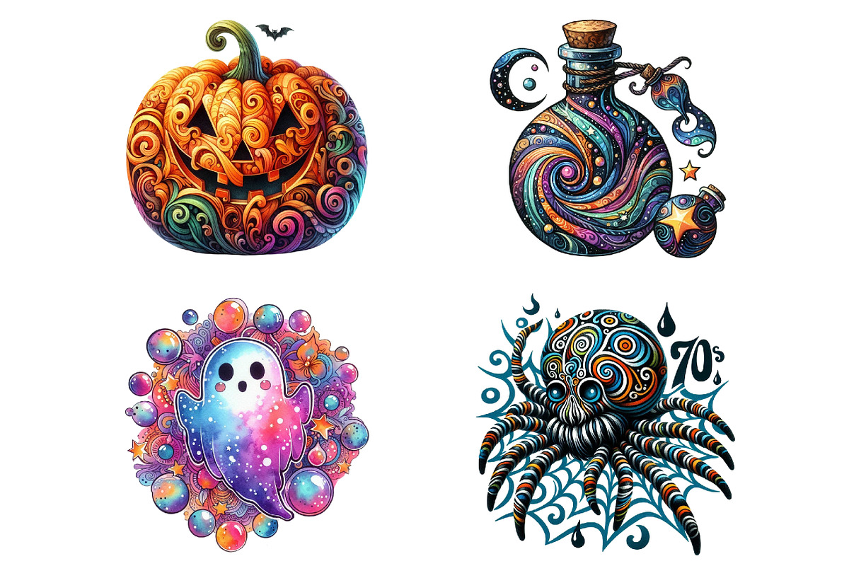 Groovy 70s Halloween Clipart, an Illustration by Pixels.Craft (Photo 6 of 7)