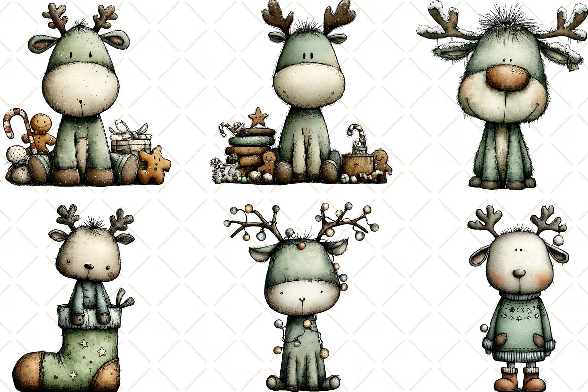 Whimsical Christmas Reindeer Clipart, an Illustration by Black Bird Studio (Photo 5 of 6)