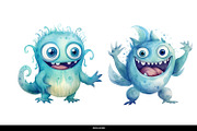 Cute Blue Green Monster Clipart PNG, a Decorative Illustration by illuztrate (Thumbnail 6 of 6)