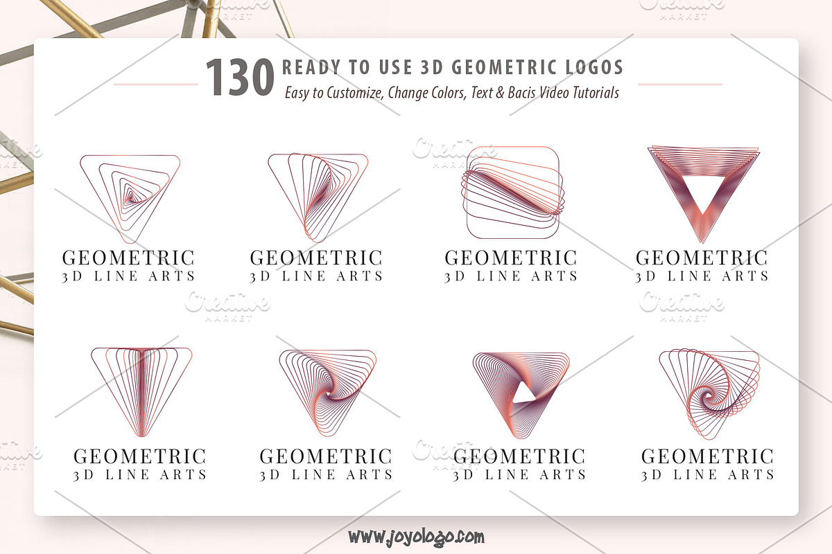 Geometric Logo Generator 3D Line Art, a Branding & Logo Template by joyologo (Photo 17 of 24)