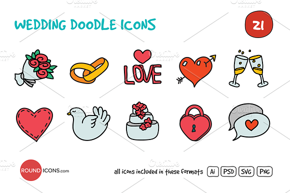 Wedding Doodle Icons Set preview 4