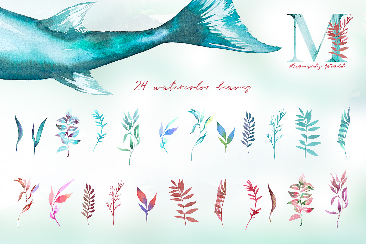 Watercolor Mermaid's World Clipart, a Person Illustration by ArtCreationsDesign (Photo 7 of 8)