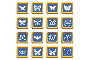 Butterfly Icons Set Blue