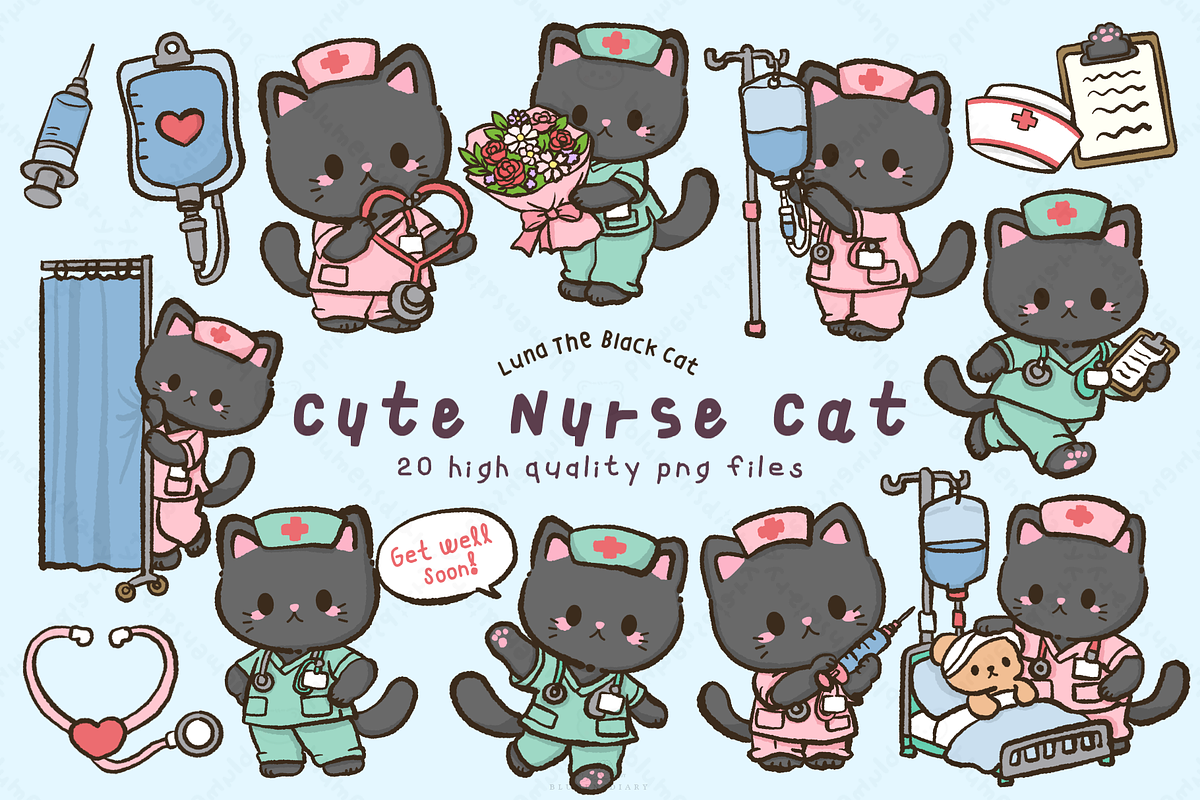 Cute Nurse Cat Clipart, an Animal Illustration by Blumensdiary (Photo 1 of 6)