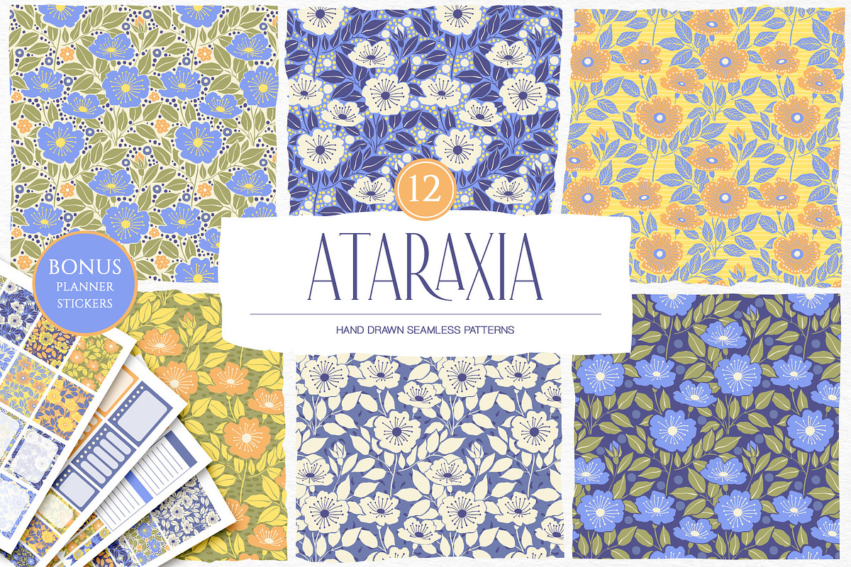 Ataraxia Patterns + Bonus Stickers, a Pattern Graphic by GVGraphics (Photo 1 of 10)