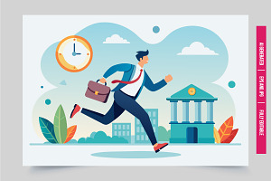 Cartoon man late to work bank, an Illustration by Tanuart