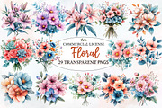 Pink Aqua and  Floral Bouquets, an Illustration by Designworld (Thumbnail 1 of 7)