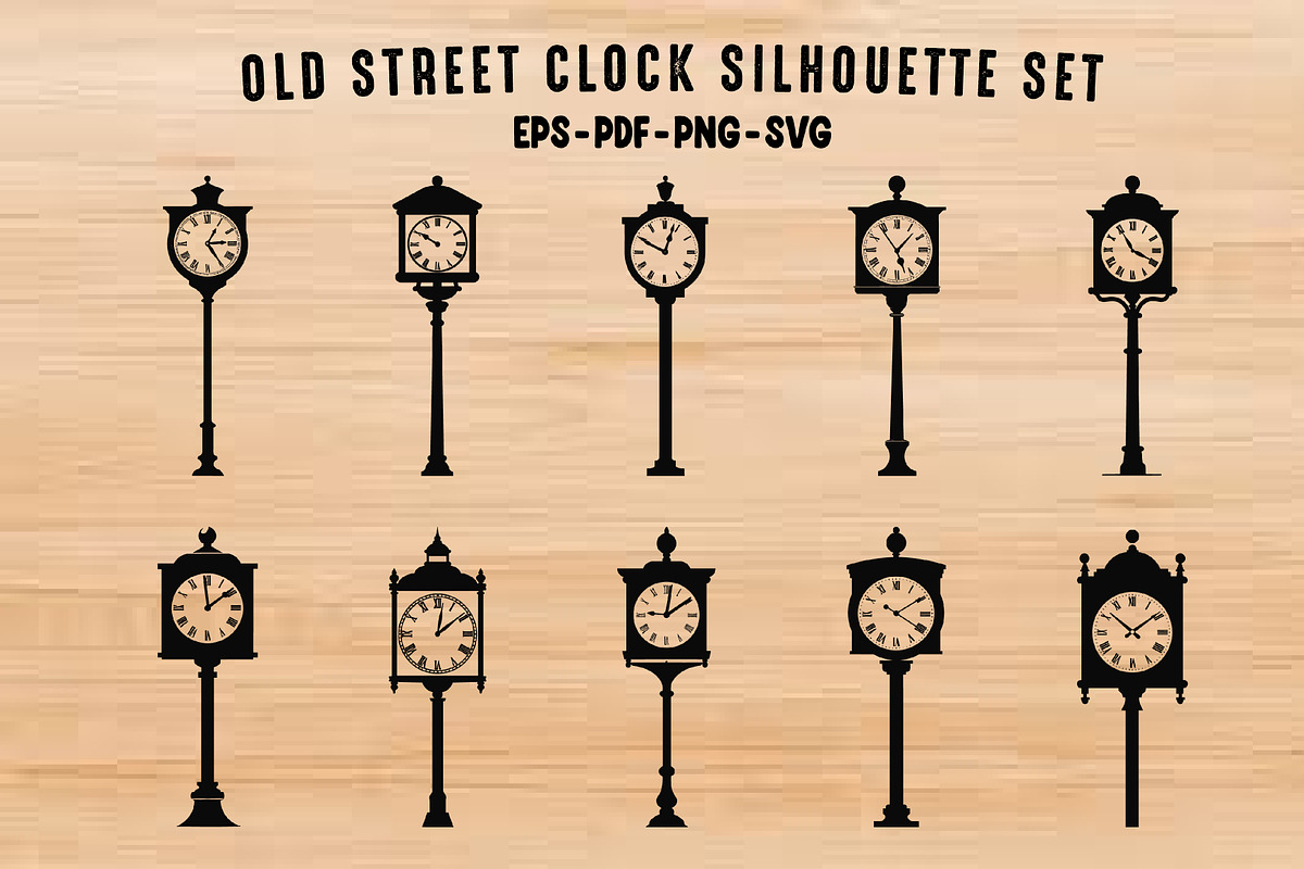Old Street Clock Silhouette SVG Set, a Technology Illustration by Gfx Expert Team (Photo 1 of 3)