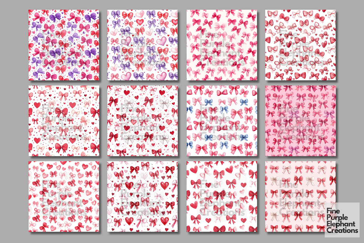 Watercolor Valentine Coquette Bows, a Pattern Graphic by Fine Purple Elephant (Photo 5 of 5)