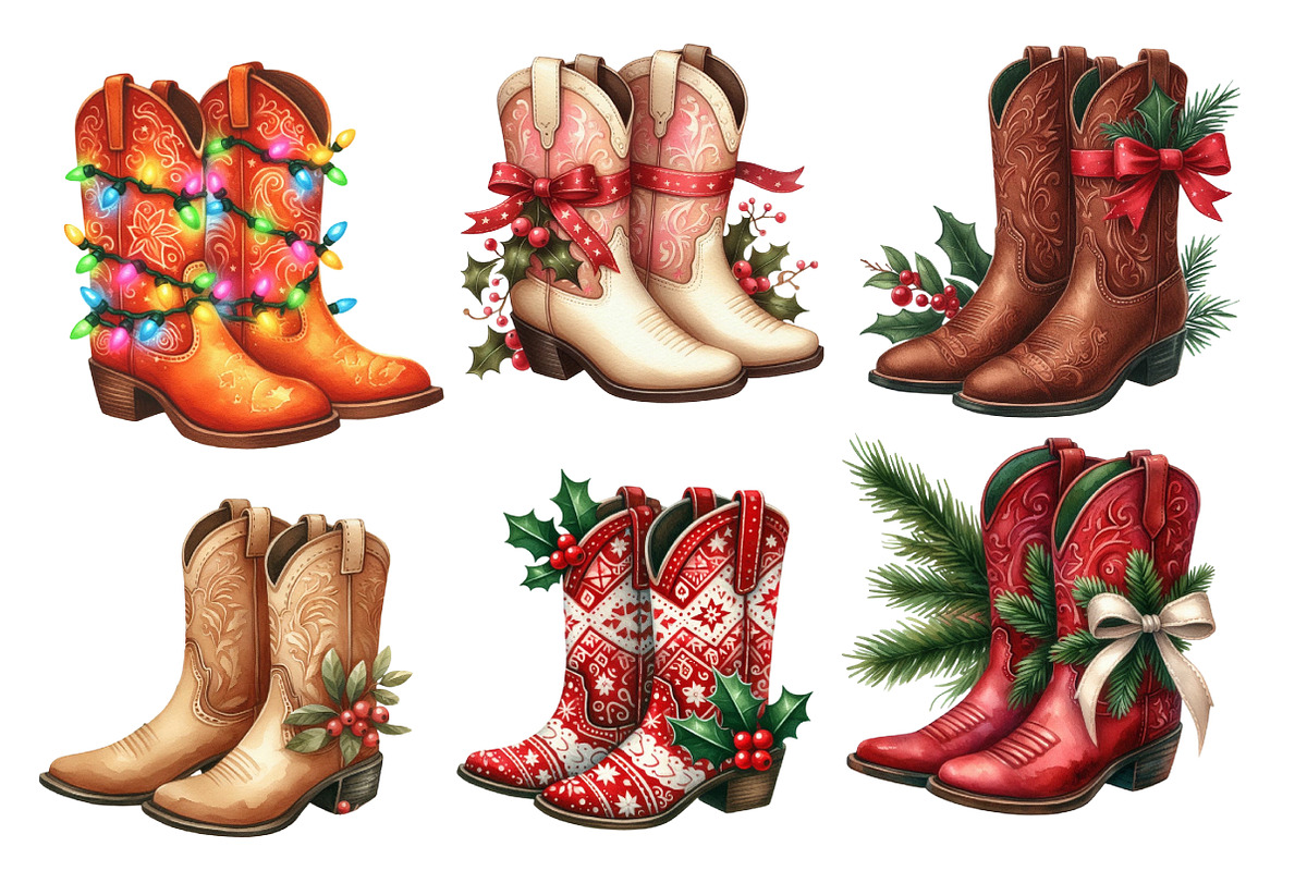 Christmas Cowboy Boots Clipart, an Illustration by Designworld (Photo 4 of 6)