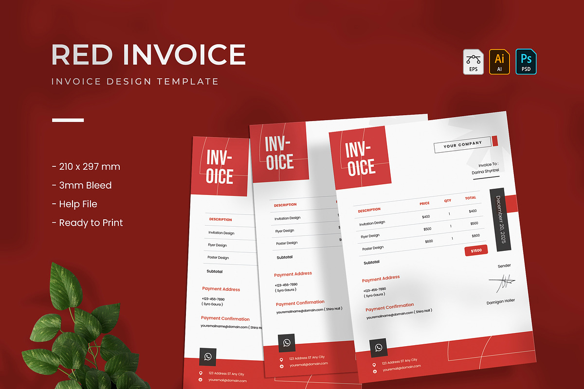 Red - Invoice, a Design Template by VUNIRA