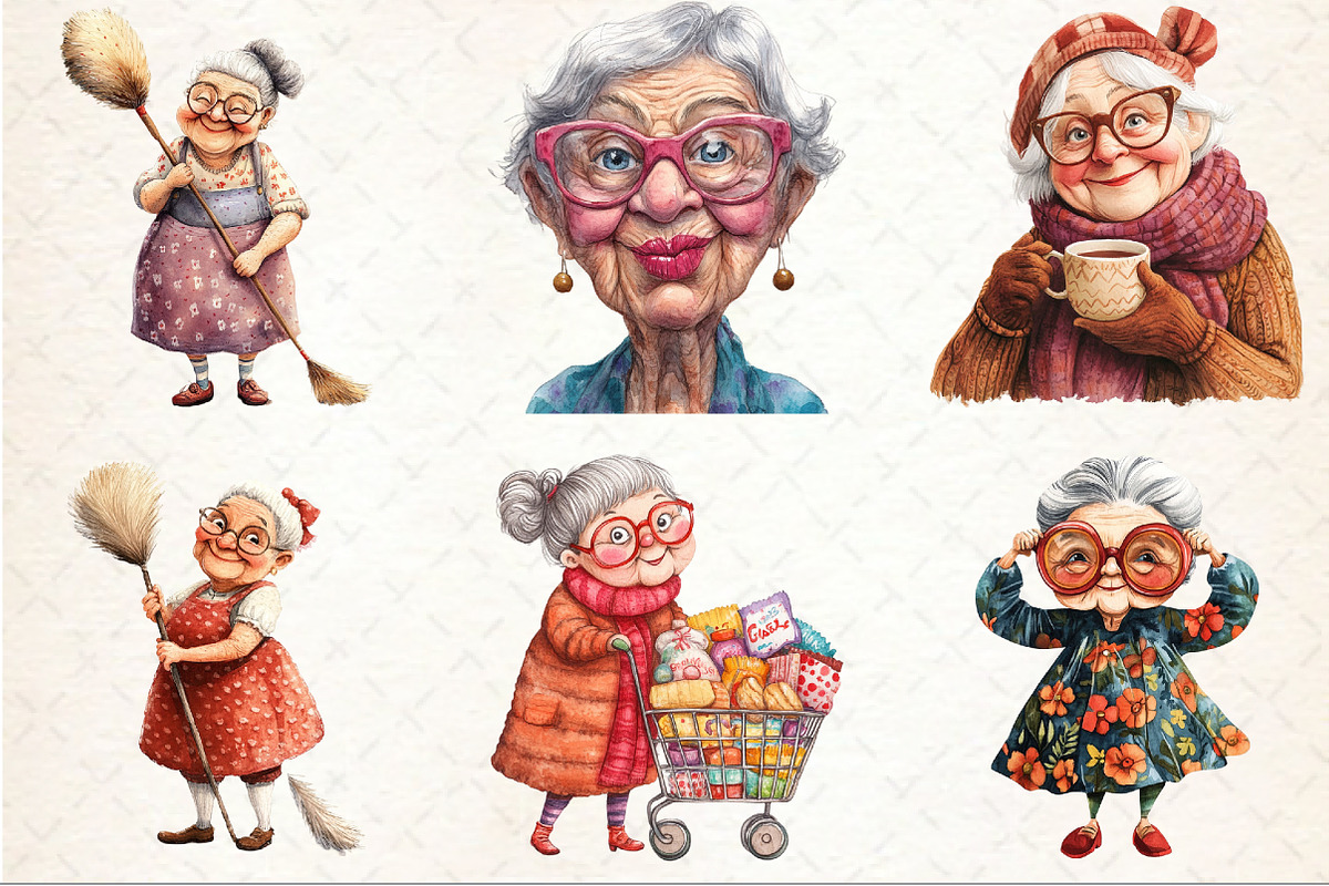 Funny Old Ladies Sublimation Clipart, a Seasonal Illustration by Rose Art (Photo 4 of 4)