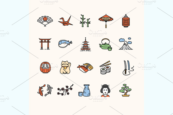 Japan Icon Color Set. Vector