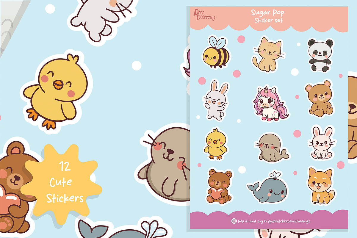 Cute Sugar Pop Sticker Set, a Graphic by Dori Debreceni draws (Photo 2 of 4)