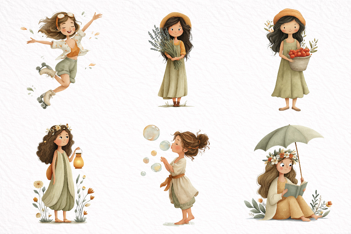Whimsical Summer Girl Clipart, an Illustration by DreamArtGraphic (Photo 5 of 8)