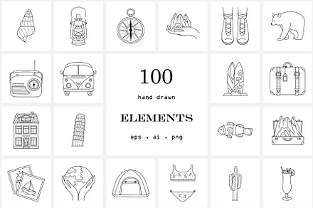 Hand Drawn Line Travel Icons, an Outline Icon by NatalieArtShop