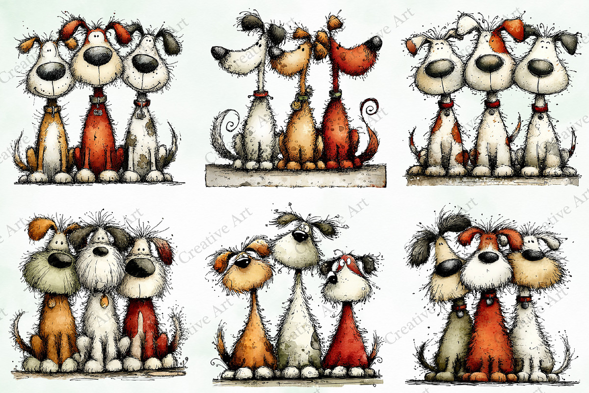 Whimsical Christmas Dogs Clipart, an Illustration by Creative Art (Photo 2 of 11)