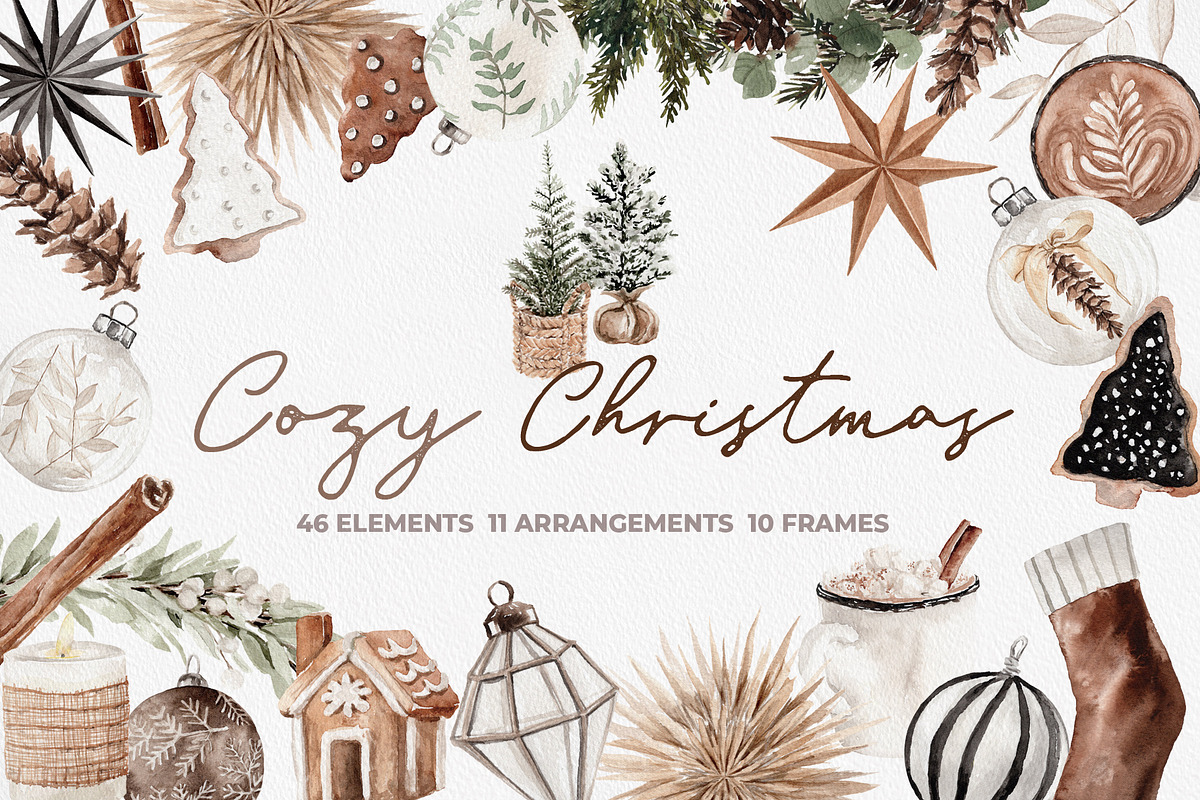 Watercolor Clipart - Cozy Christmas, an Illustration by Beigetime (Photo 1 of 14)