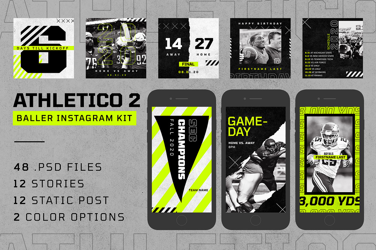ATHLETICO 2- BALLER INSTAGRAM KIT, a Social Media Template by GOAT Design Co. (Photo 1 of 13)