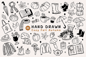 Cozy Fall Autumn Doodle Clipart, a Seasonal Illustration by LemonDesign