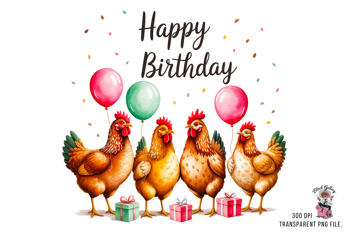 10 Funny Chicken Birthday PNG, a Graphic by Black Gallery (Photo 5 of 11)