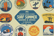 Vintage Surf Badge Logo Templates, a Branding & Logo Template by Golden Vision Studio (Thumbnail 1 of 7)