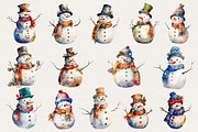 Snowman Watercolor Clipart. AI, a Seasonal Illustration by BonbonnyDesigns (Thumbnail 2 of 5)