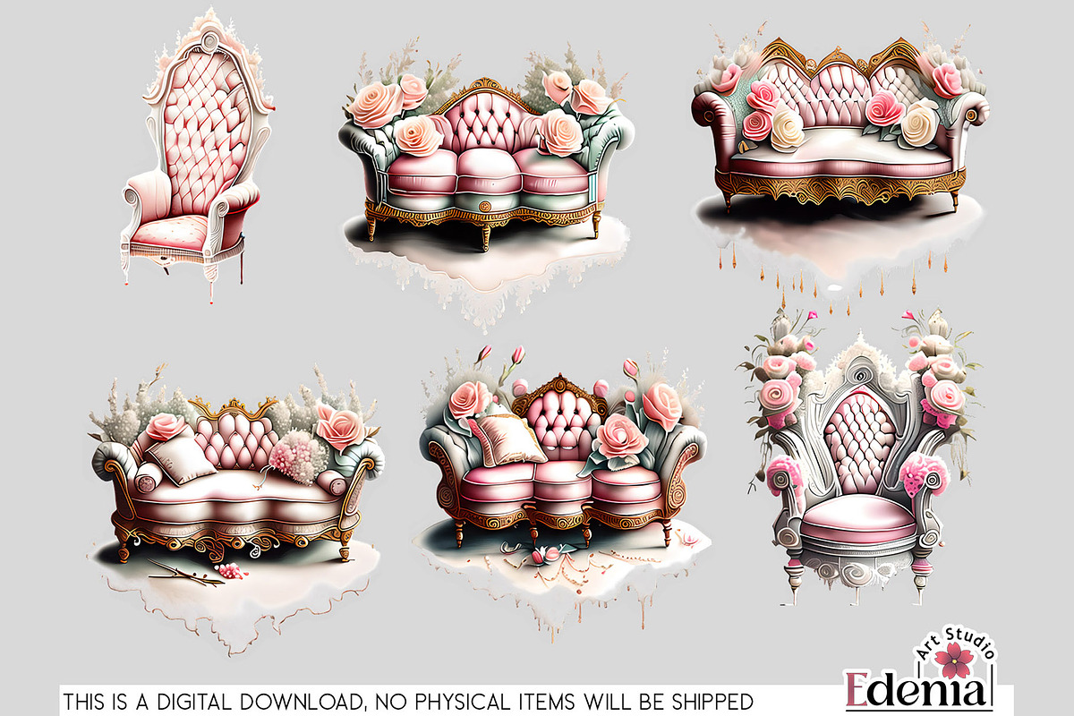 Vintage Romantic Clipart Bundle, a Decorative Illustration by EdeniaArtStudio (Photo 7 of 13)
