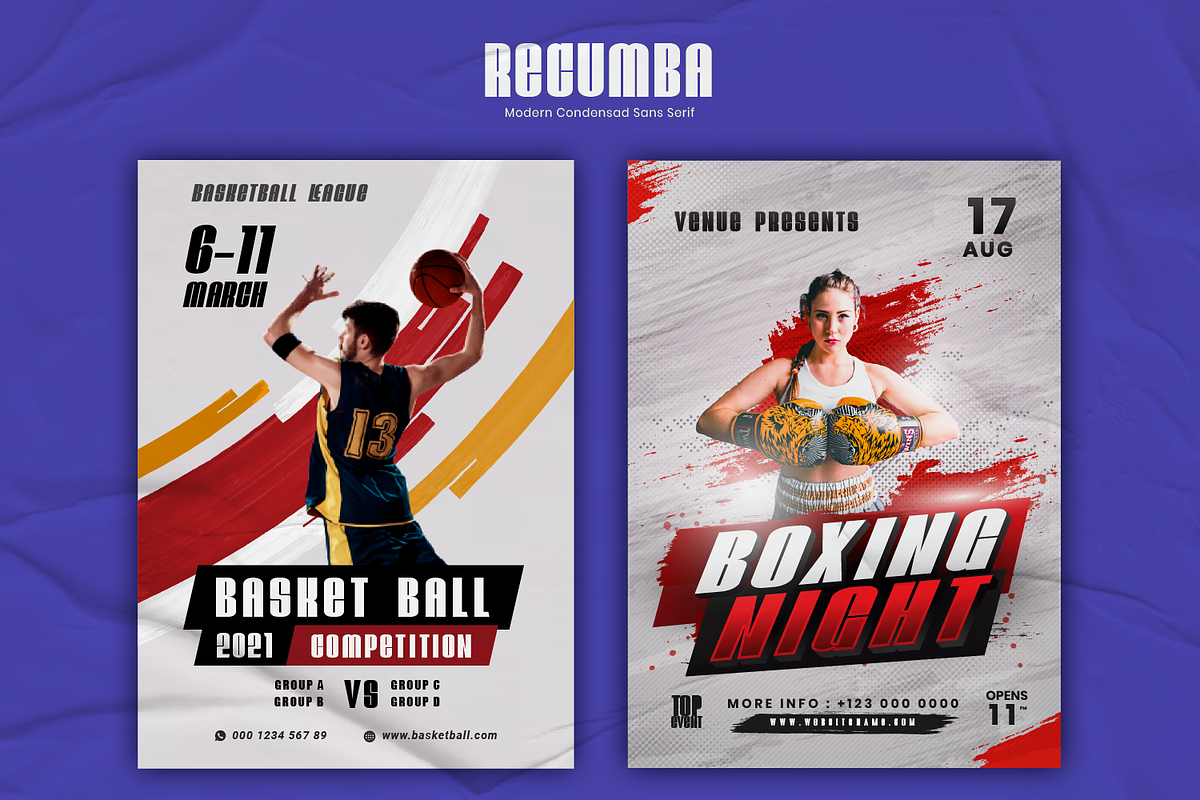Recumba - Modern Display Font, a Sans Serif Font by Pixesia Studio (Photo 3 of 9)