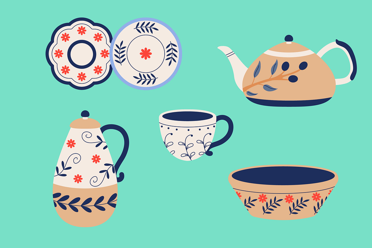 Green Antique Plates Illustration, an Object Illustration by graphicook