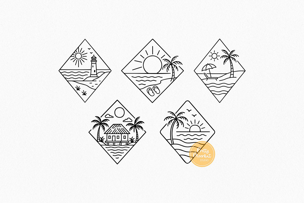 Beach Scene Bundle, Summer Line Art, a Seasonal Illustration by Pretty Meerkat (Photo 3 of 7)