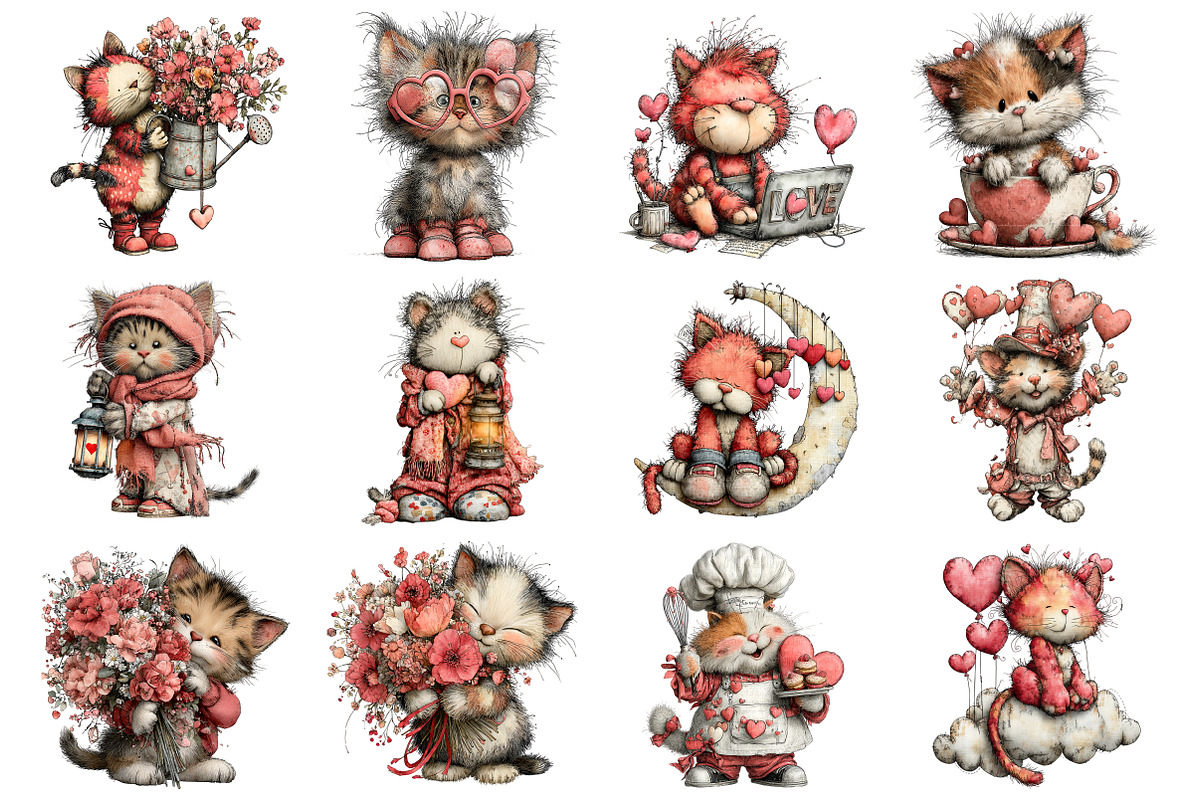 Whimsical Cats Valentine's Day, an Illustration by Design Market (Photo 3 of 5)