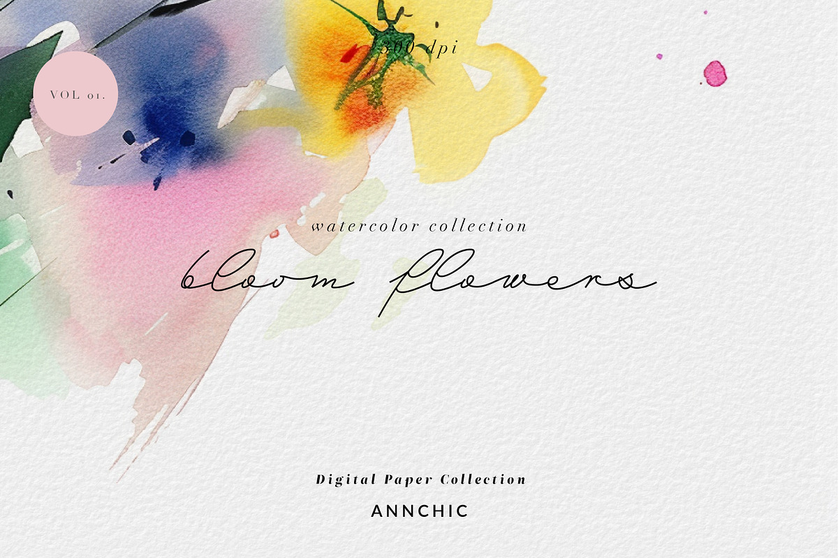 Watercolor  flowers Digital paper, a Texture Graphic by Anna Sokol (Photo 6 of 13)
