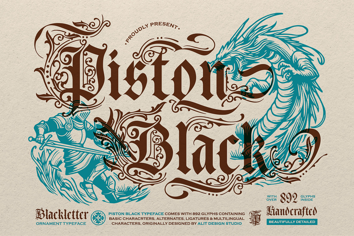 Piston Black Typeface, a Blackletter Font by alit design (Photo 1 of 19)
